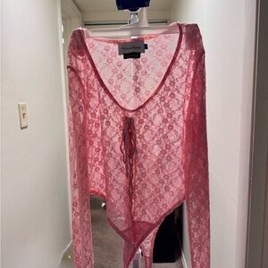 House of Sunny Peach Lace Detail Top